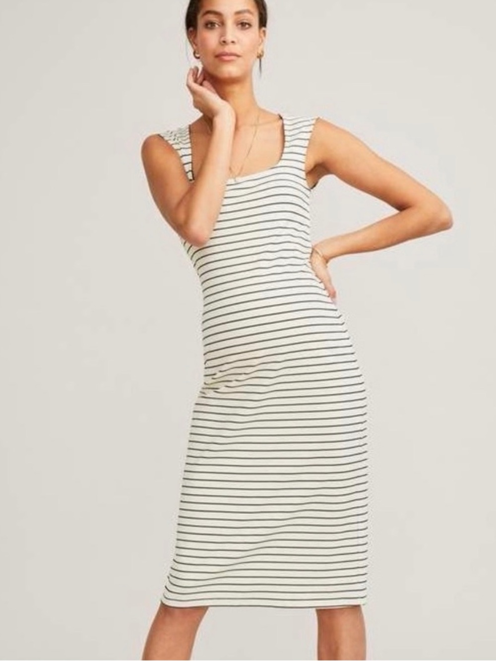 Hatch The Janelle Maternity Dress Women's Medium Striped Bodycon Ivory Black - Picture 2 of 9